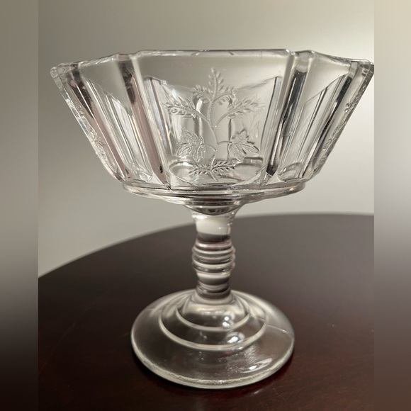 Antique Sprig Indian Tree Open Compote Early Clear Glass Royal Panelled - Picture 1 of 3